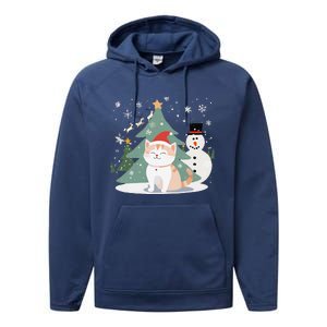 Cat In Christmas Mood Christmas Snowman Festive Performance Fleece Hoodie