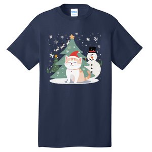 Cat In Christmas Mood Christmas Snowman Festive Tall T-Shirt