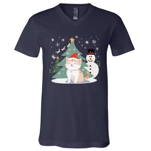 Cat In Christmas Mood Christmas Snowman Festive V-Neck T-Shirt