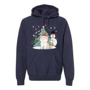 Cat In Christmas Mood Christmas Snowman Festive Premium Hoodie