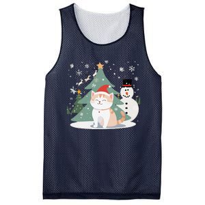 Cat In Christmas Mood Christmas Snowman Festive Mesh Reversible Basketball Jersey Tank