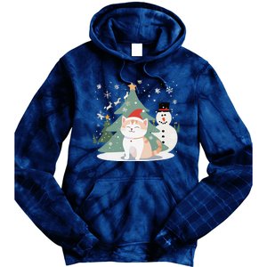 Cat In Christmas Mood Christmas Snowman Festive Tie Dye Hoodie