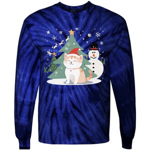 Cat In Christmas Mood Christmas Snowman Festive Tie-Dye Long Sleeve Shirt