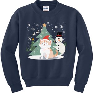 Cat In Christmas Mood Christmas Snowman Festive Kids Sweatshirt