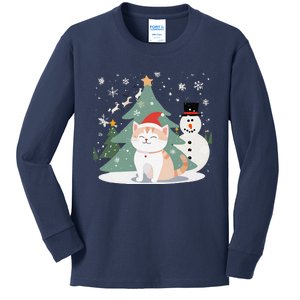 Cat In Christmas Mood Christmas Snowman Festive Kids Long Sleeve Shirt