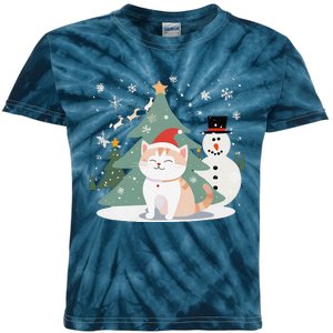 Cat In Christmas Mood Christmas Snowman Festive Kids Tie-Dye T-Shirt