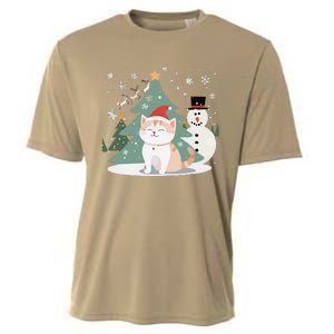 Cat In Christmas Mood Christmas Snowman Festive Cooling Performance Crew T-Shirt