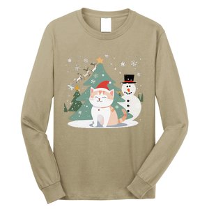 Cat In Christmas Mood Christmas Snowman Festive Long Sleeve Shirt