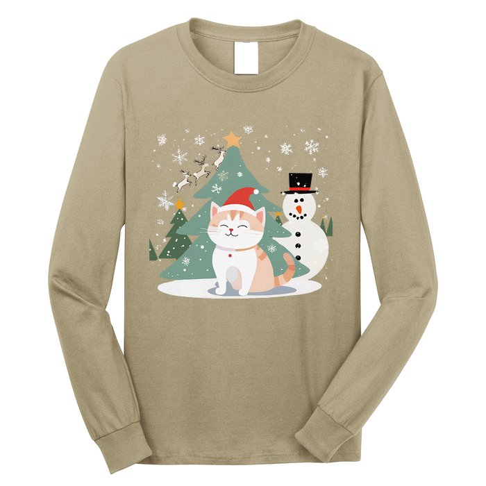 Cat In Christmas Mood Christmas Snowman Festive Long Sleeve Shirt