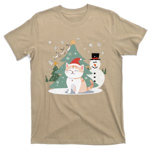 Cat In Christmas Mood Christmas Snowman Festive T-Shirt