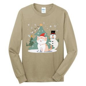 Cat In Christmas Mood Christmas Snowman Festive Tall Long Sleeve T-Shirt