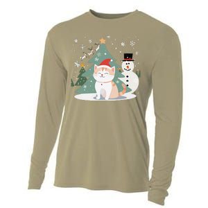 Cat In Christmas Mood Christmas Snowman Festive Cooling Performance Long Sleeve Crew