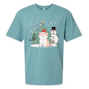 Cat In Christmas Mood Christmas Snowman Festive Sueded Cloud Jersey T-Shirt