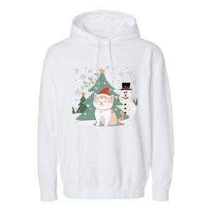 Cat In Christmas Mood Christmas Snowman Festive Garment-Dyed Fleece Hoodie