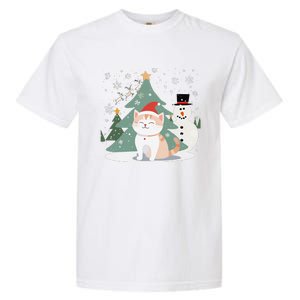 Cat In Christmas Mood Christmas Snowman Festive Garment-Dyed Heavyweight T-Shirt