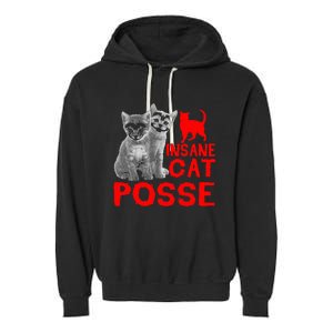 Cat Insane Cat Posse Gift Garment-Dyed Fleece Hoodie