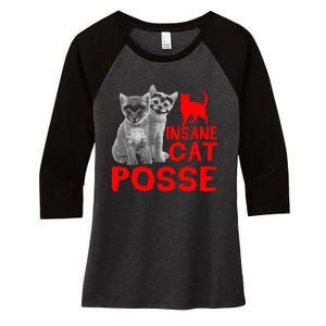 Cat Insane Cat Posse Gift Women's Tri-Blend 3/4-Sleeve Raglan Shirt