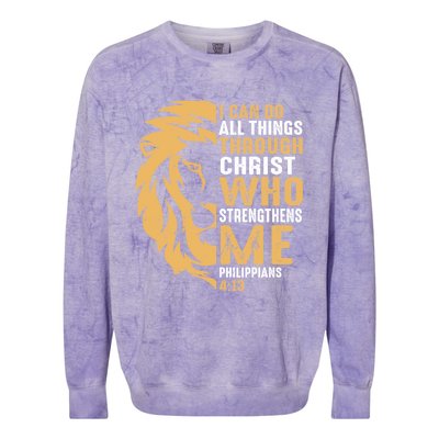 Christian I Can Do All Things Through Christ Lion Faith Colorblast Crewneck Sweatshirt