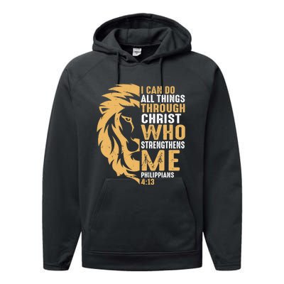 Christian I Can Do All Things Through Christ Lion Faith Performance Fleece Hoodie