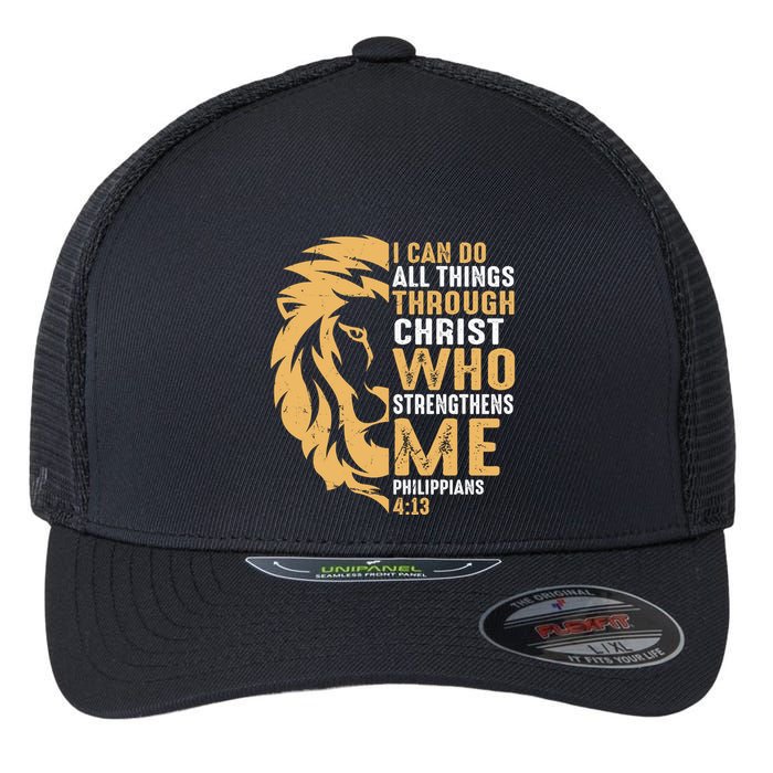 Christian I Can Do All Things Through Christ Lion Faith Flexfit Unipanel Trucker Cap