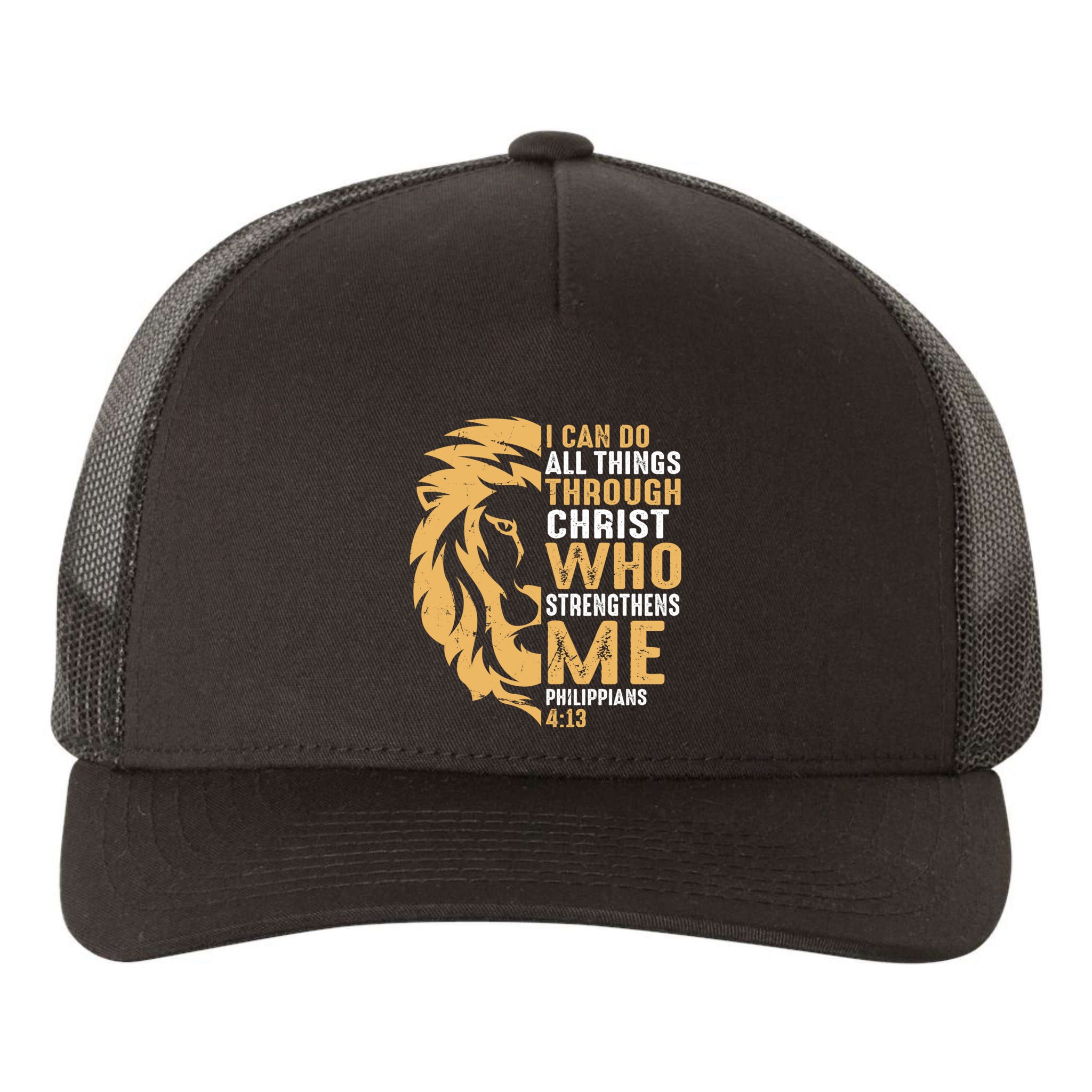 Christian I Can Do All Things Through Christ Lion Faith Yupoong Adult 5-Panel Trucker Hat
