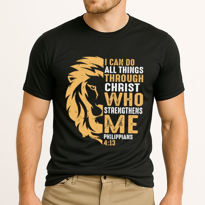 Christian I Can Do All Things Through Christ Lion Faith Cooling Performance Crew T-Shirt