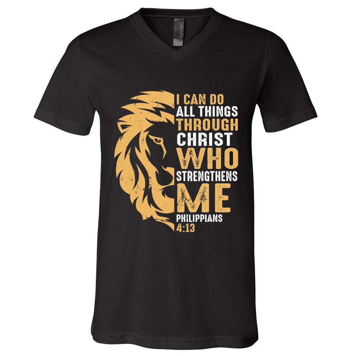 Christian I Can Do All Things Through Christ Lion Faith V-Neck T-Shirt