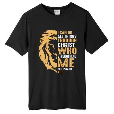 Christian I Can Do All Things Through Christ Lion Faith Tall Fusion ChromaSoft Performance T-Shirt