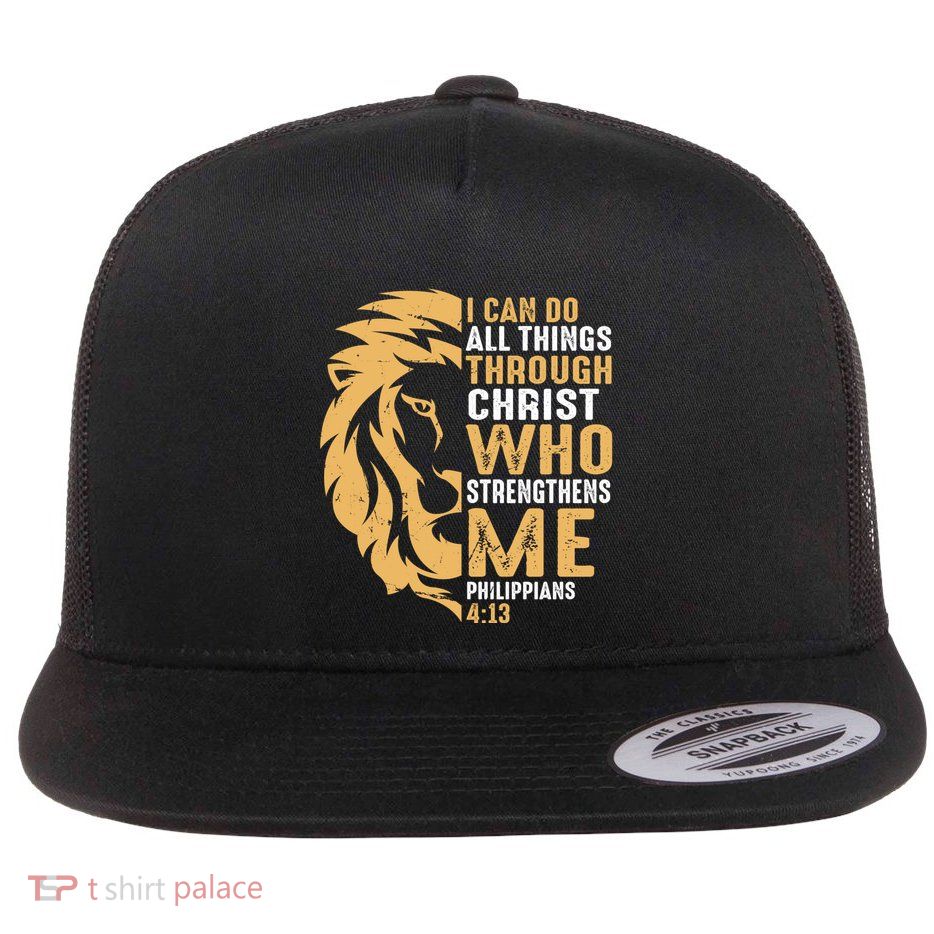 Christian I Can Do All Things Through Christ Lion Faith Flatbill Hat