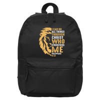 Christian I Can Do All Things Through Christ Lion Faith 16 in Basic Backpack