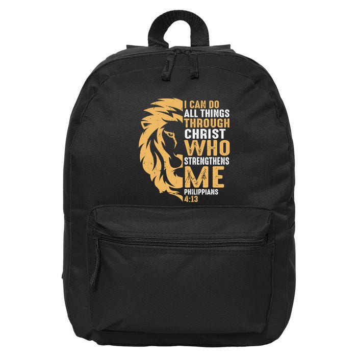 Christian I Can Do All Things Through Christ Lion Faith 16 in Basic Backpack