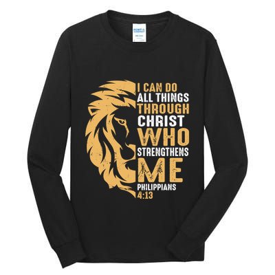 Christian I Can Do All Things Through Christ Lion Faith Tall Long Sleeve T-Shirt
