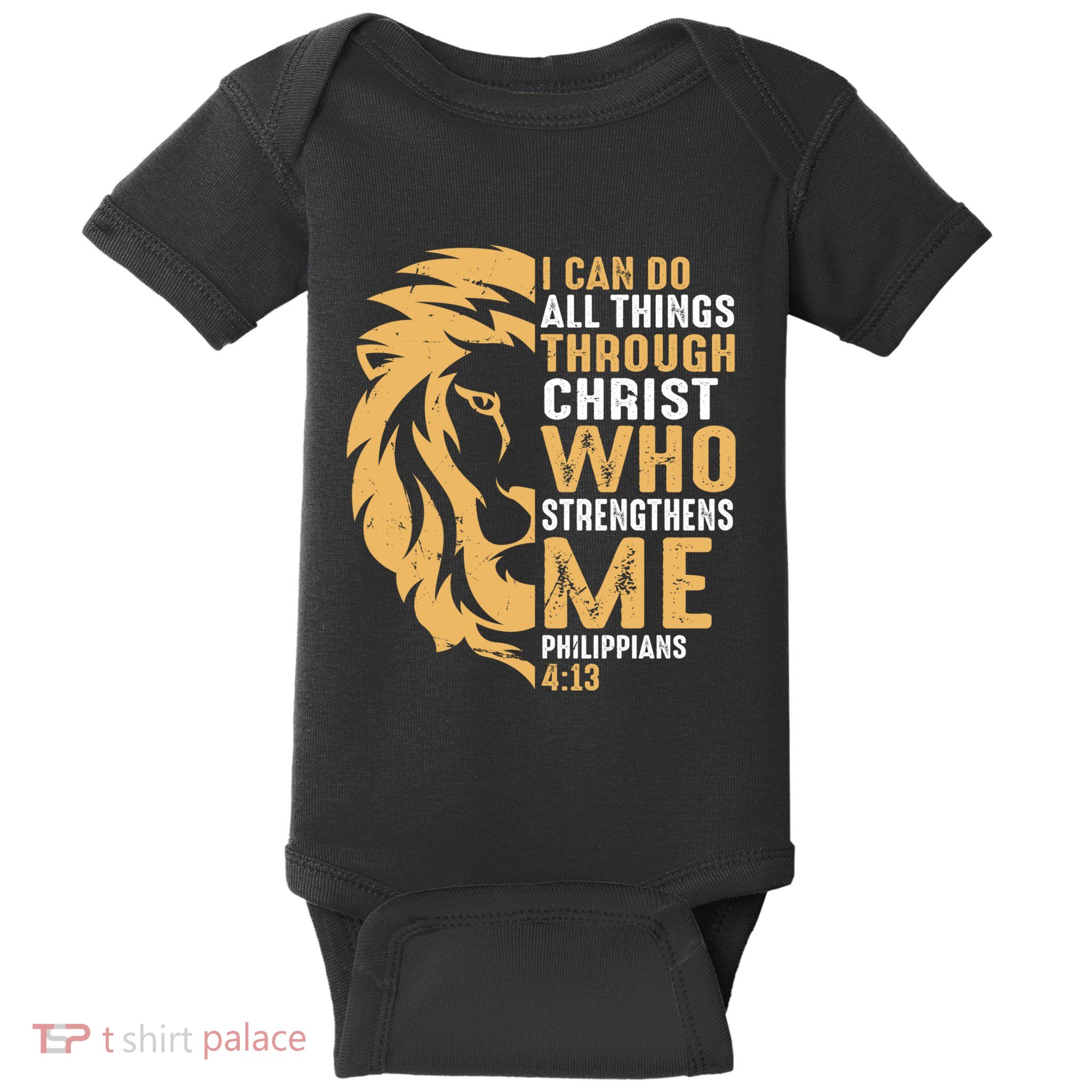 Christian I Can Do All Things Through Christ Lion Faith Baby Bodysuit