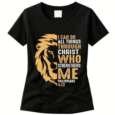 Christian I Can Do All Things Through Christ Lion Faith Womens T-Shirt