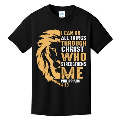 Christian I Can Do All Things Through Christ Lion Faith Kids T-Shirt