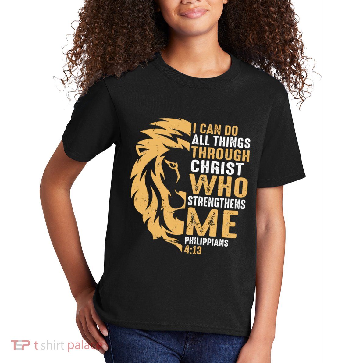 Christian I Can Do All Things Through Christ Lion Faith Kids T-Shirt