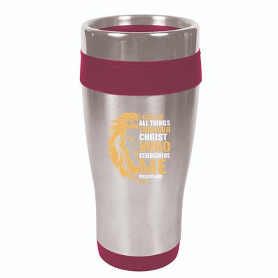 Christian I Can Do All Things Through Christ Lion Faith 16oz Travel Tumbler