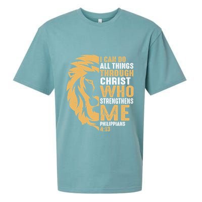 Christian I Can Do All Things Through Christ Lion Faith Sueded Cloud Jersey T-Shirt