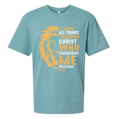 Christian I Can Do All Things Through Christ Lion Faith Sueded Cloud Jersey T-Shirt