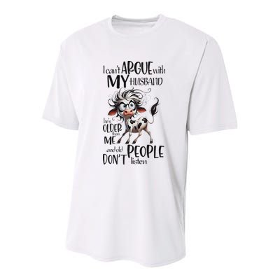 Cow I Can’T Argue With My Husband He’S Older Than Me Youth Performance Sprint T-Shirt