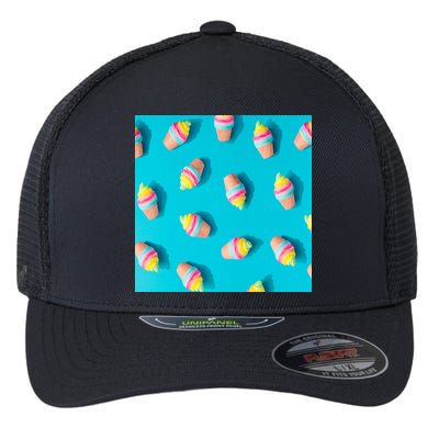Colorful Ice Cream Pattern Flexfit Unipanel Trucker Cap