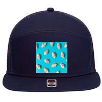 Colorful Ice Cream Pattern 7 Panel Mesh Trucker Snapback Hat