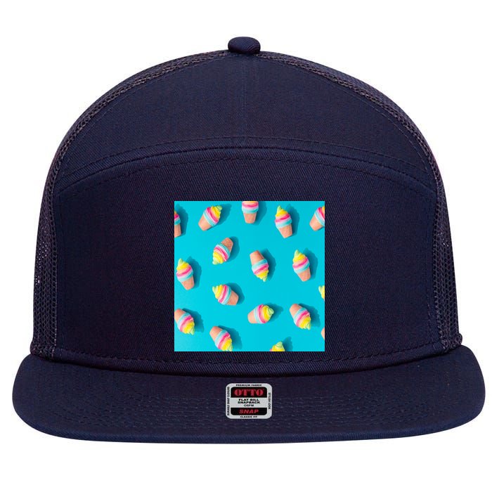 Colorful Ice Cream Pattern 7 Panel Mesh Trucker Snapback Hat