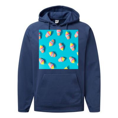 Colorful Ice Cream Pattern Performance Fleece Hoodie