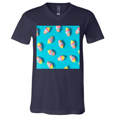 Colorful Ice Cream Pattern V-Neck T-Shirt