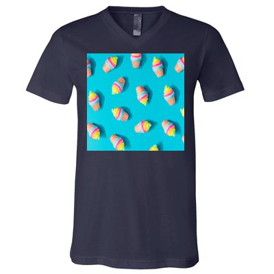 Colorful Ice Cream Pattern V-Neck T-Shirt