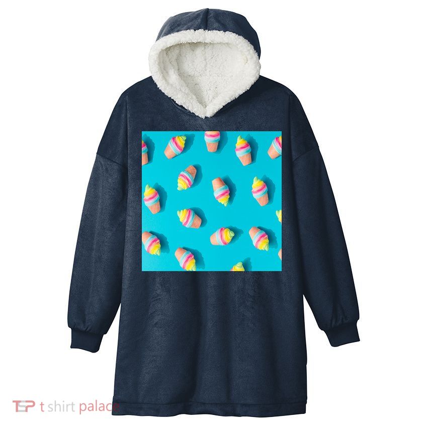 Colorful Ice Cream Pattern Hooded Wearable Blanket