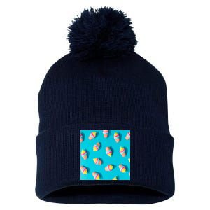 Colorful Ice Cream Pattern Pom Pom 12in Knit Beanie