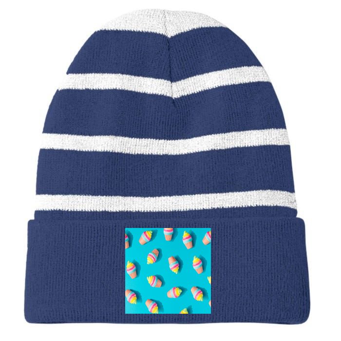 Colorful Ice Cream Pattern Striped Beanie with Solid Band