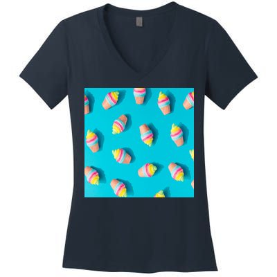 Colorful Ice Cream Pattern Women's V-Neck T-Shirt